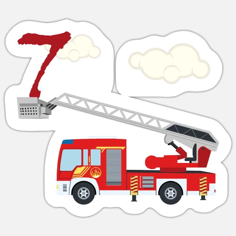 Feuerwehrauto - 7. Geburtstag Sticker Größe S (10 x 10 cm)