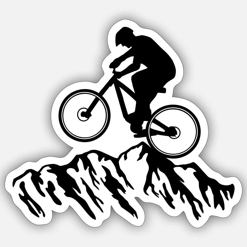 VTT, VTT, vélo et montagne - Sticker taille S (10 x 10 cm) - blanc mat