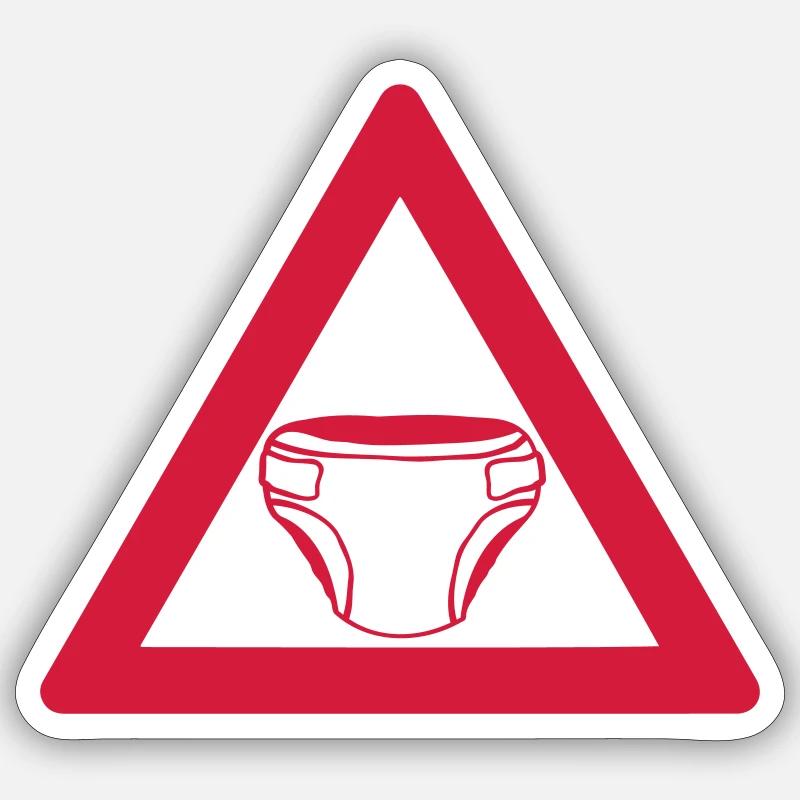 Warnung Windel Schild Sticker Größe S (10 x 10 cm)