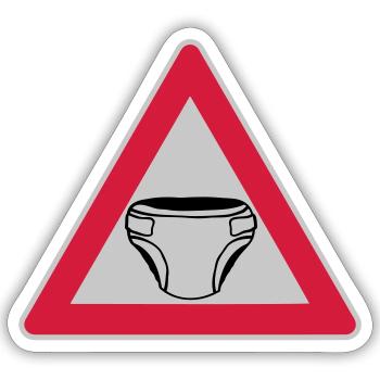 Caution Shield Diaper - Sticker size S (10 x 10 cm) - white matte - Front