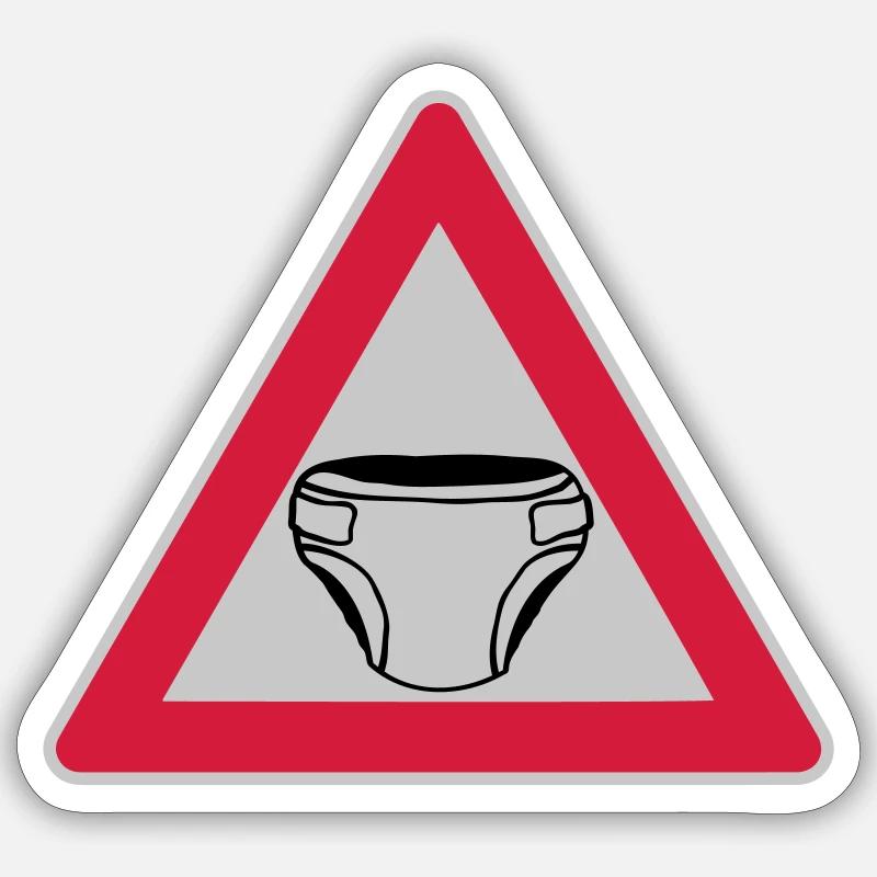 Caution Shield Diaper - Sticker size S (10 x 10 cm) - white matte