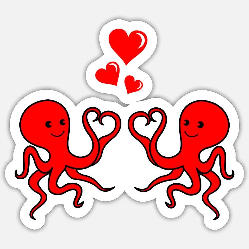 Octopus Amour - Sticker taille S (10 x 10 cm) - blanc mat