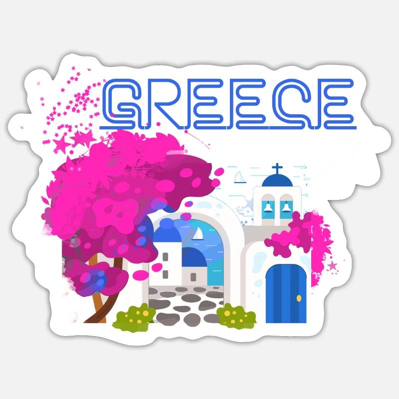 grèce,image,paysage,fleurs,collage,grèce - Sticker taille S (10 x 10 cm) - blanc mat