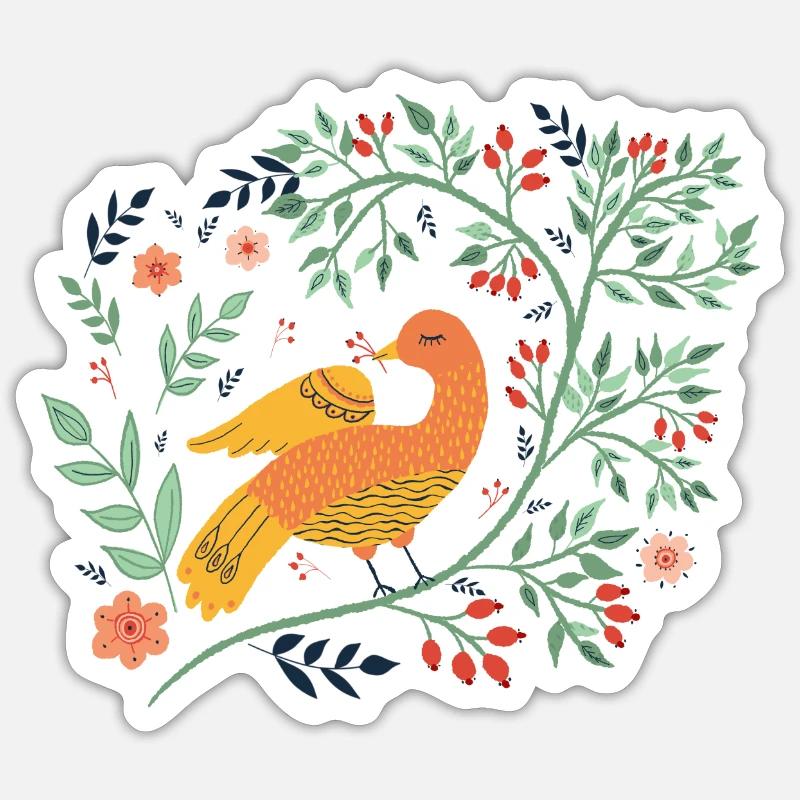Oiseau d’art populaire Vogel Sticker taille S (10 x 10 cm)