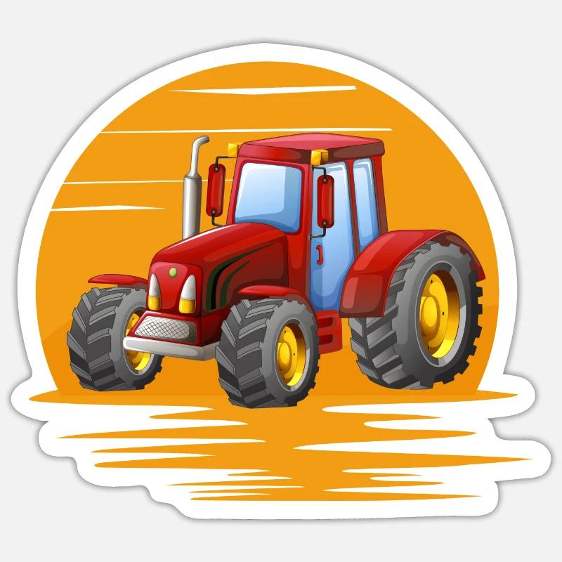 Tracteur devant Soleil Couchant - Sticker taille S (10 x 10 cm) - blanc mat