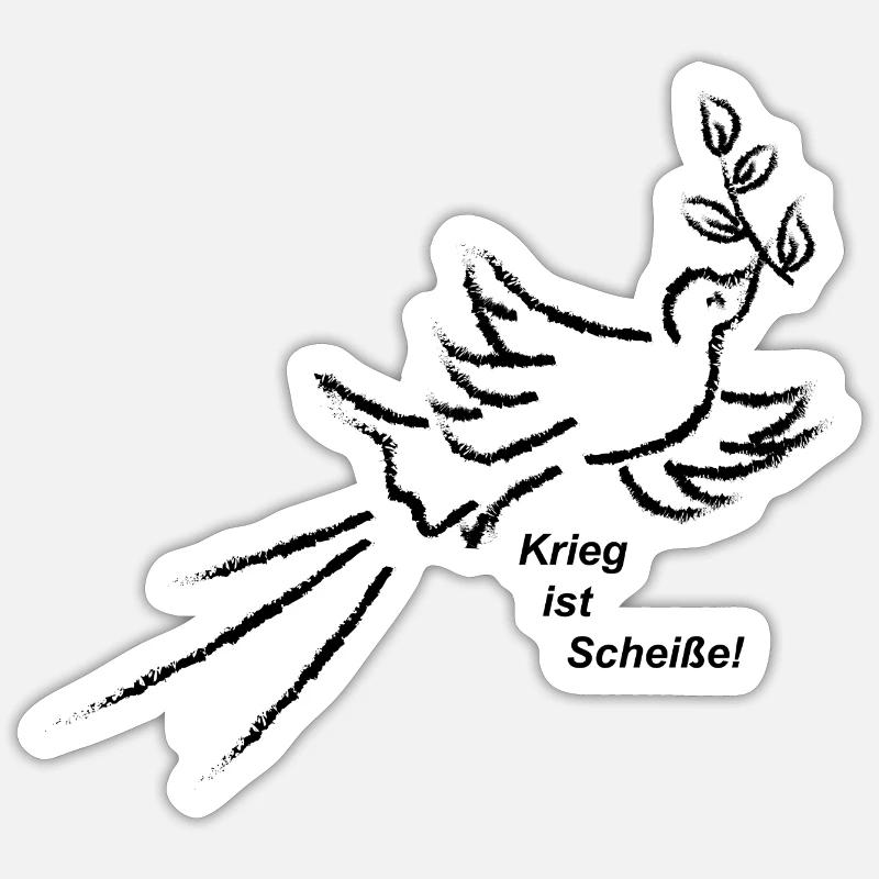 Friedenstaube mit Spruch "Krieg ist Scheiße" - Sticker Größe S (10 x 10 cm) - Mattweiß