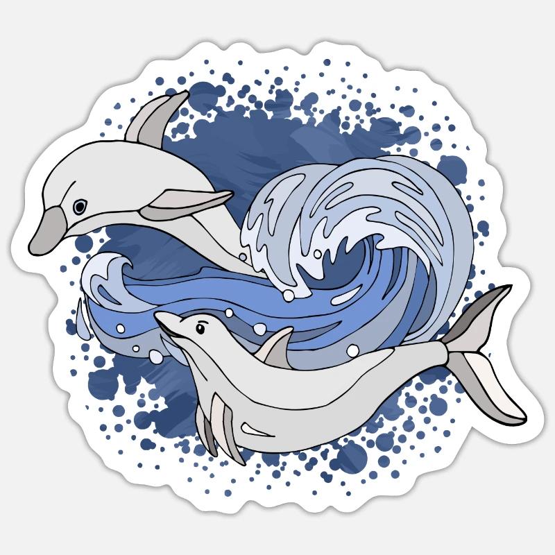 Dauphins - Sticker taille S (10 x 10 cm) - blanc mat