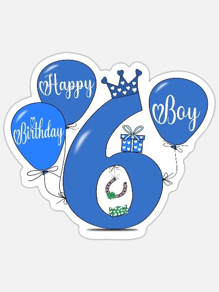 6 Geburtstag Boy Luftballon - Sticker Größe S (10 x 10 cm) - Mattweiß