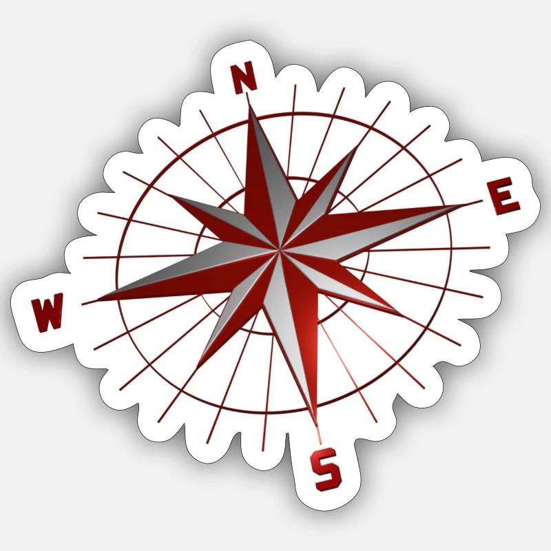 Kompass rot schwebend - Sticker Größe S (10 x 10 cm) - Mattweiß