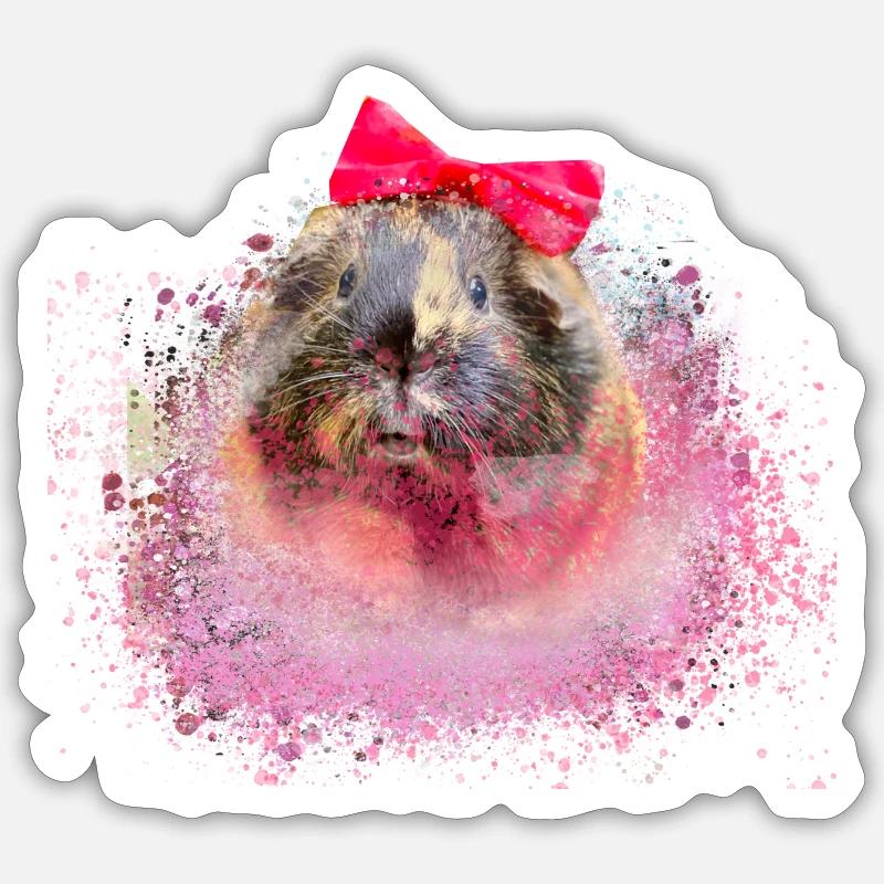 cochon d’Inde, graffiti, peinture, boucle - Sticker taille S (10 x 10 cm) - blanc mat