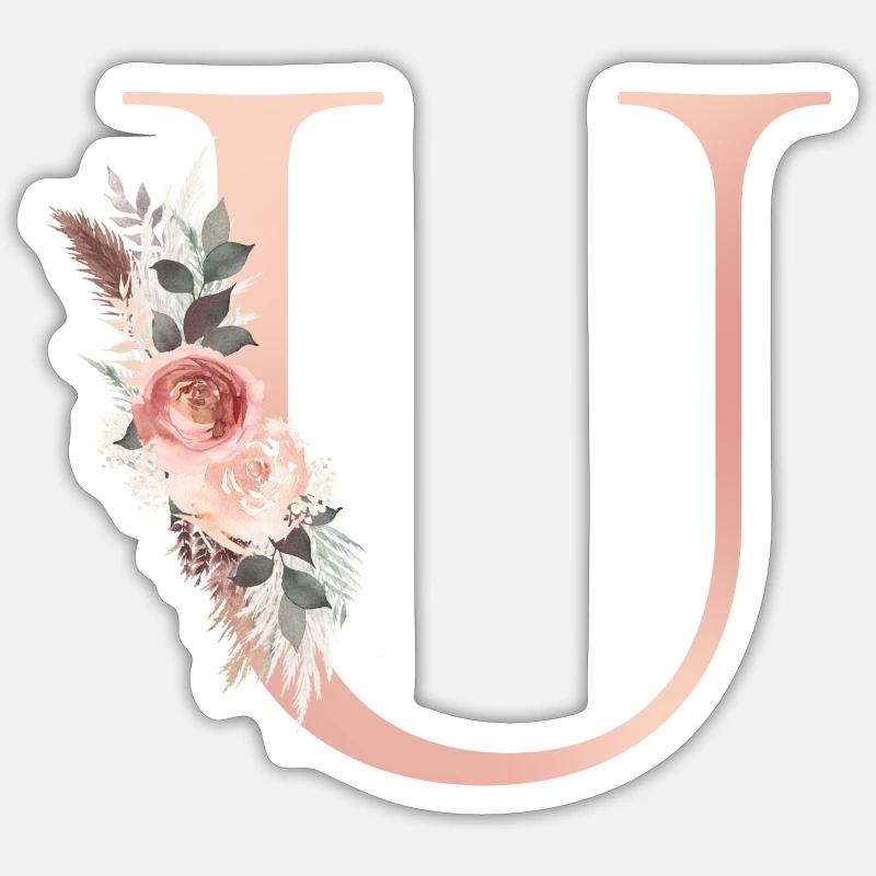 Customizable Monogram U Flowers Boho Sticker size S (10 x 10 cm)
