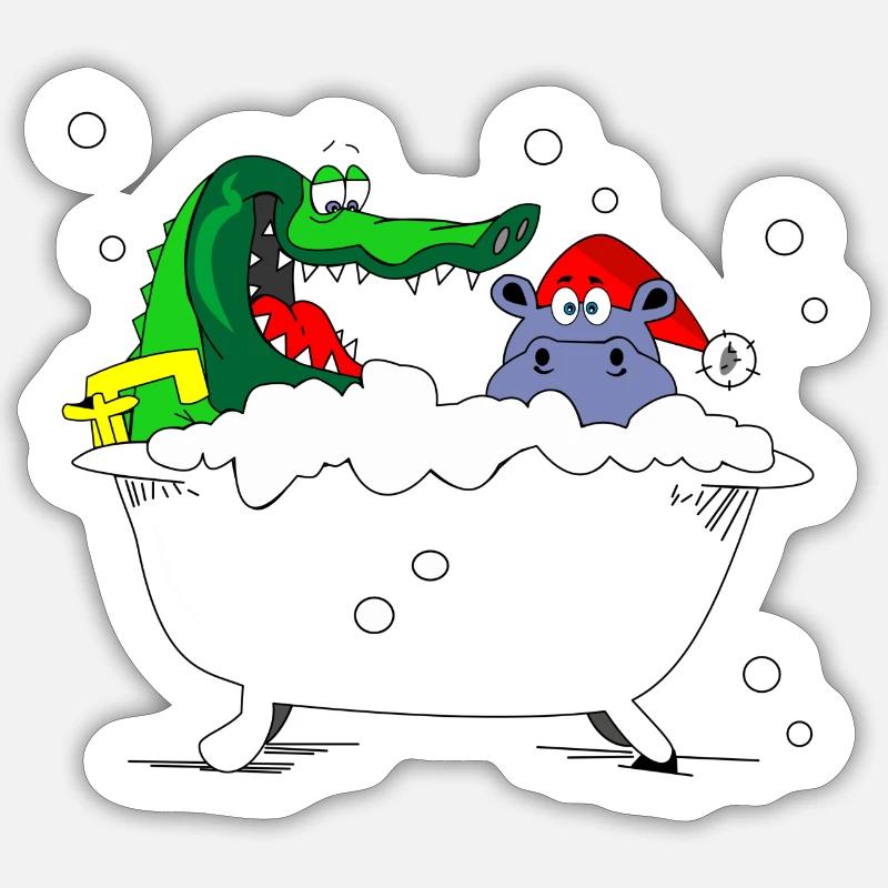 flodhest badekar sne flodhest bad børn børn børn - Sticker størrelse S (10 x 10 cm) - mat hvid
