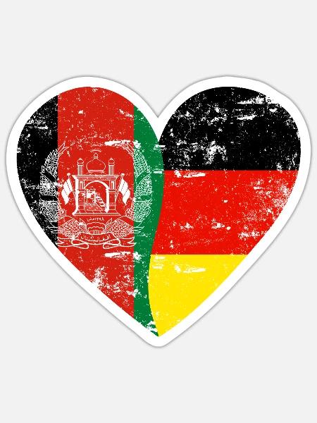Afghanistan Deutschland Flaggenherz - Sticker Größe S (10 x 10 cm) - Mattweiß