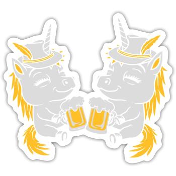 Bier Anstoßen Einhorn Team - Sticker Größe S (10 x 10 cm) - Mattweiß - Vorne