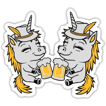 Einhorn Freunde Bier Anstoßen - Sticker Größe S (10 x 10 cm) - Mattweiß - Vorne