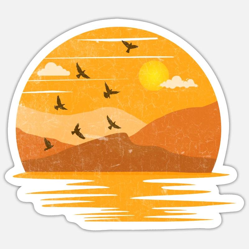 Mountains sunset - Sticker taille S (10 x 10 cm) - blanc mat