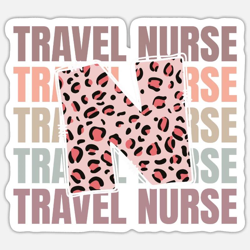 Leopard Voyage Infirmière Vie - Sticker taille S (10 x 10 cm) - blanc mat