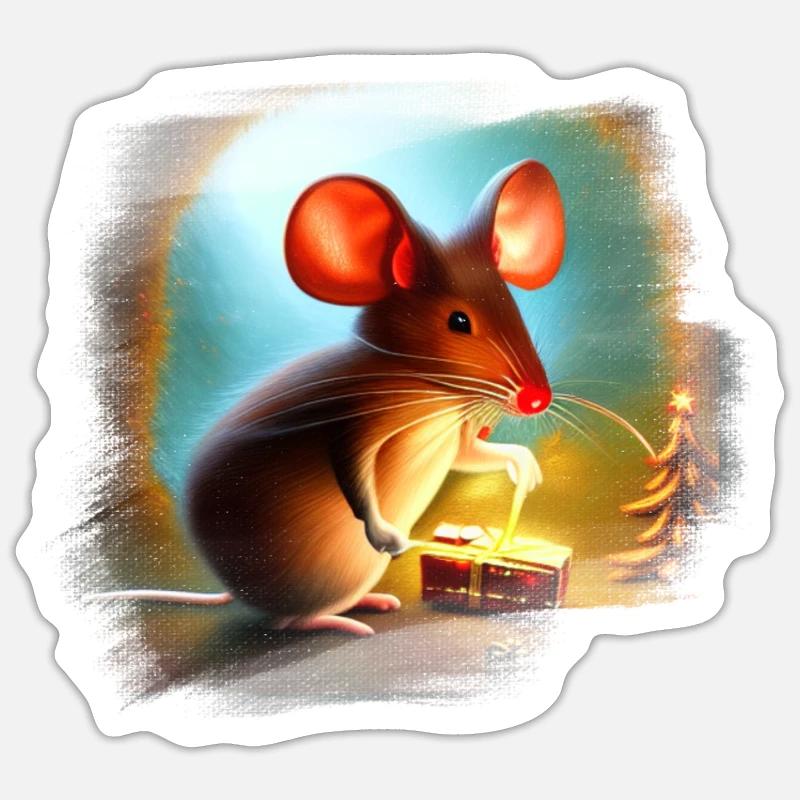 Weihnachtsmaus - Sticker Größe S (10 x 10 cm) - Mattweiß