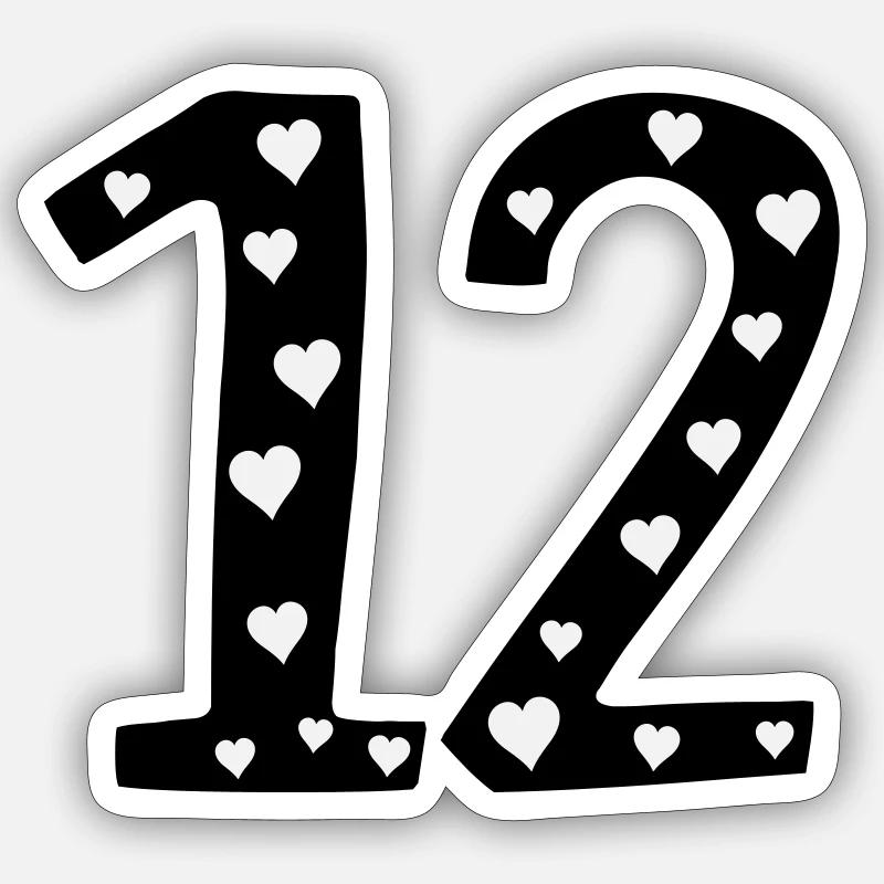 12 Geburtstag mit Herz - Sticker Größe S (10 x 10 cm) - Mattweiß