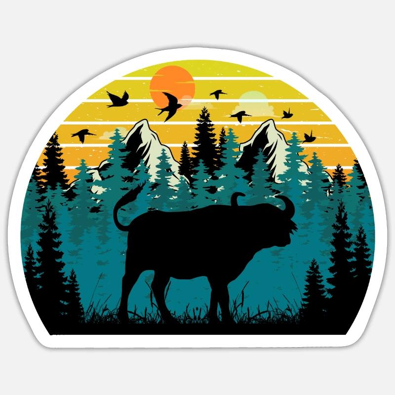 Sunset bison - Sticker size S (10 x 10 cm) - white matte