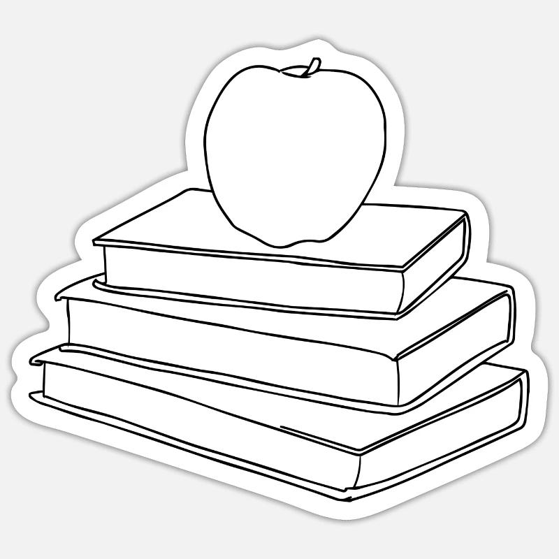 Apple auf Buchstapel - Sticker Größe S (10 x 10 cm) - Mattweiß