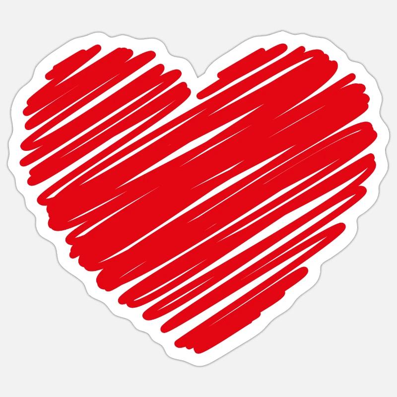 Herz Scribble Rot - Sticker Größe S (10 x 10 cm) - Mattweiß