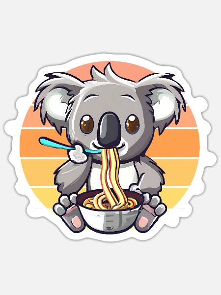 Koala isst Ramen Nudeln - Sticker Größe S (10 x 10 cm) - Mattweiß