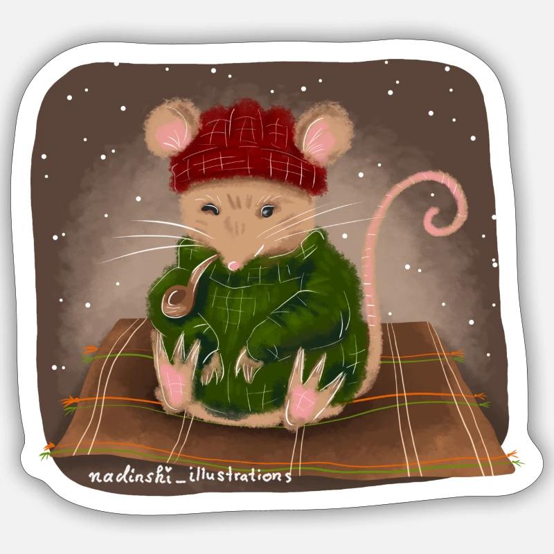 Mouse and pipe - Sticker size S (10 x 10 cm) - white matte