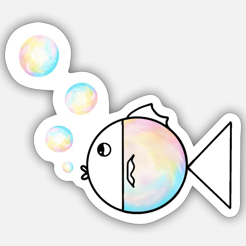 poisson bulle - Sticker taille S (10 x 10 cm) - blanc mat
