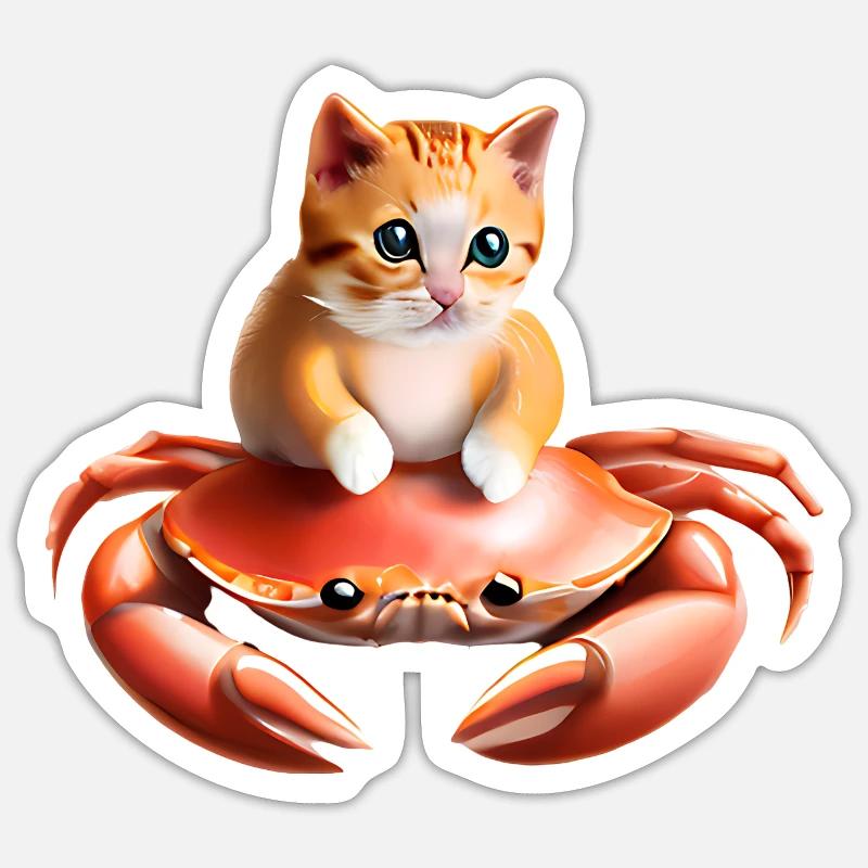 Bébé chat sur crabe Sticker taille S (10 x 10 cm)