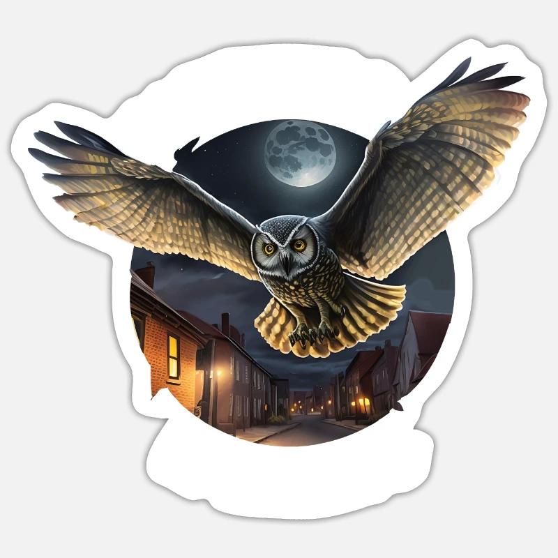 Nachteule im Einsatz Eule Vollmond Nachtdienst - Sticker Größe S (10 x 10 cm) - Mattweiß