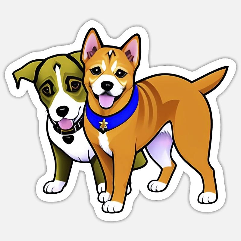 Deux chiens mignons Sticker taille S (10 x 10 cm)