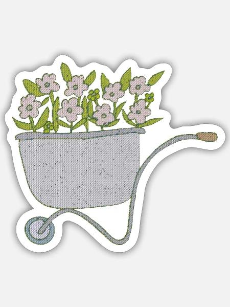 schubkarren blumen - Sticker Größe S (10 x 10 cm) - Mattweiß