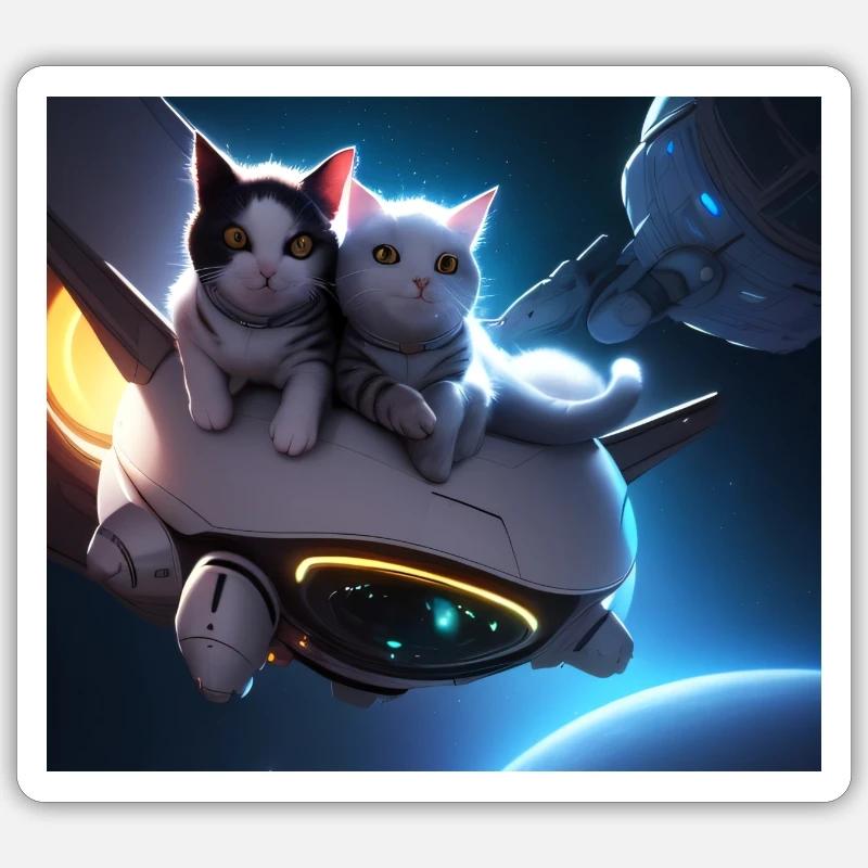 Les chats dans l’espace Sticker taille S (10 x 10 cm)