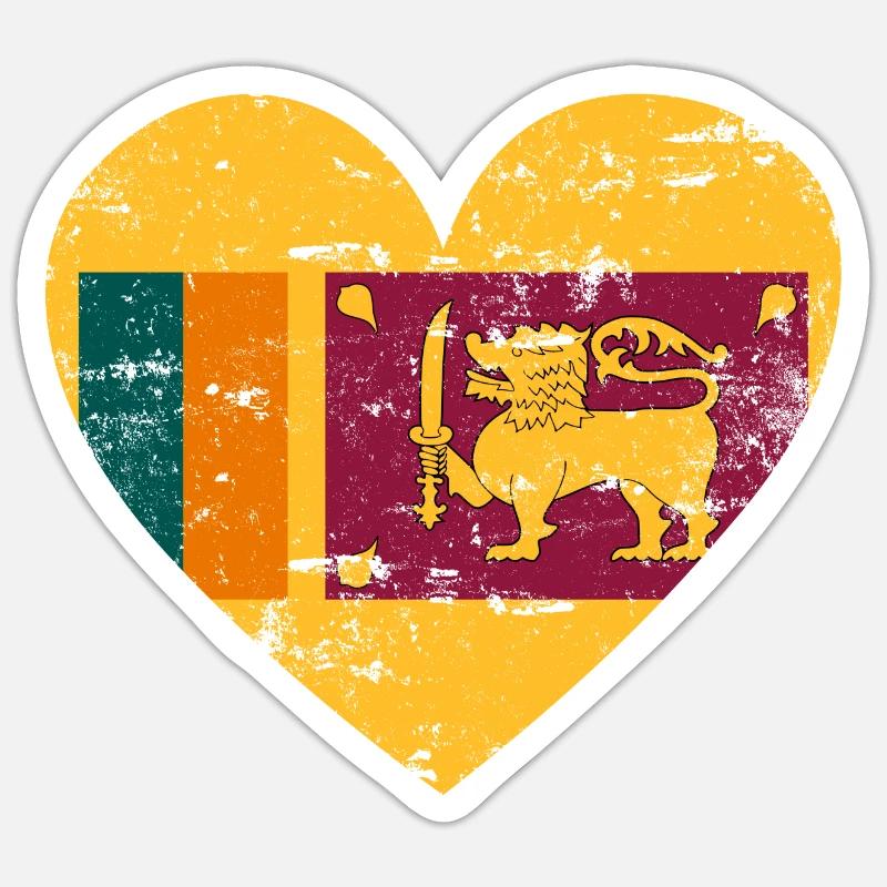 Cœur de drapeau du Sri Lanka - Sticker taille S (10 x 10 cm) - blanc mat