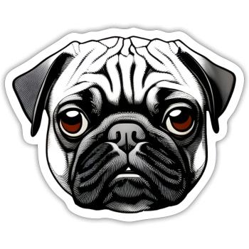 Pug Design Graphic Print Motif - Sticker size S (10 x 10 cm) - white matte - Front
