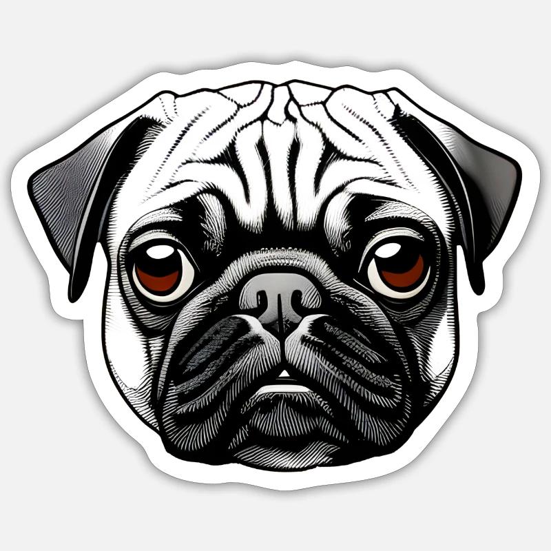 Mops Design Grafik Druck Motiv - Sticker Größe S (10 x 10 cm) - Mattweiß