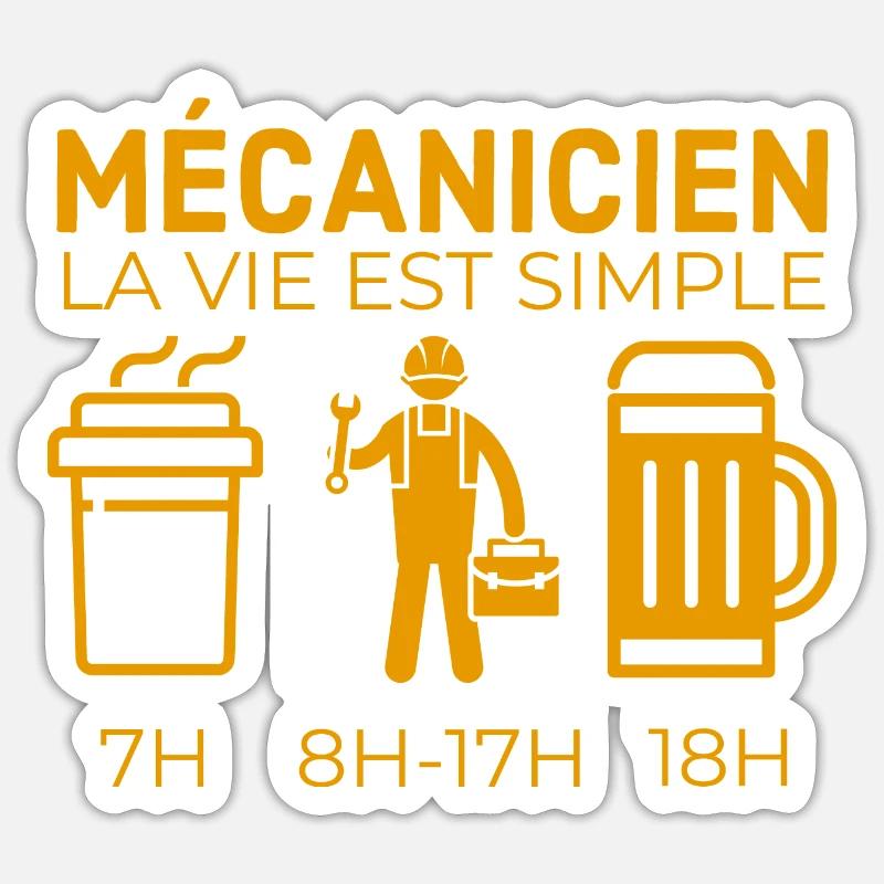 Mécanicien la vie est simple 2 - Sticker taille S (10 x 10 cm) - blanc mat