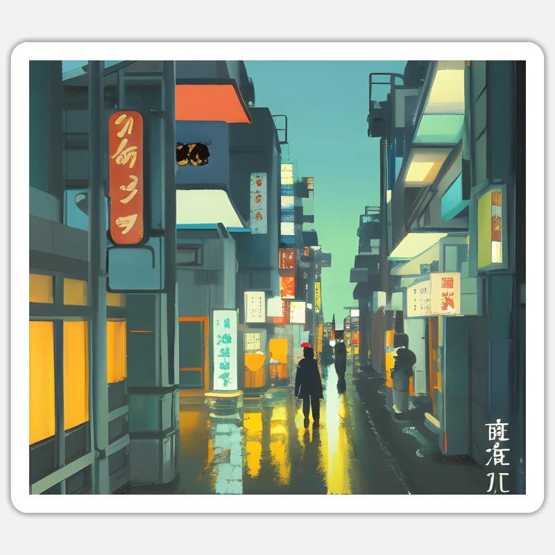Tokio-Landschaft - Sticker Größe S (10 x 10 cm) - Mattweiß