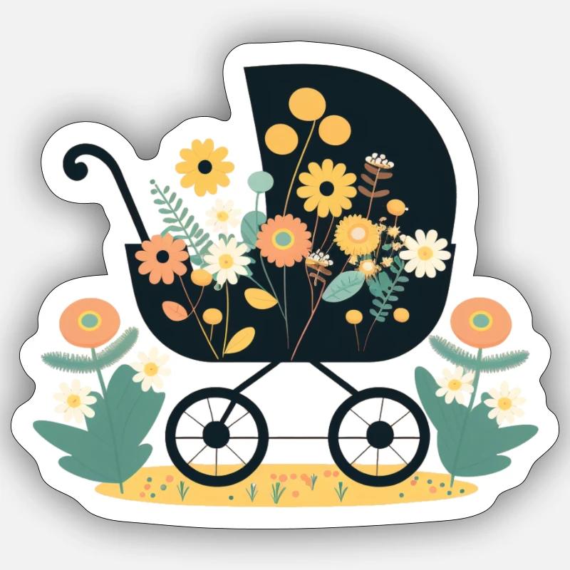 Flowery stroller 5 - Sticker size S (10 x 10 cm) - white matte