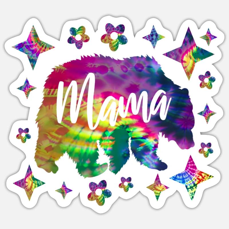 Mama Bear Batik Tie Dye - Sticker size S (10 x 10 cm) - white matte