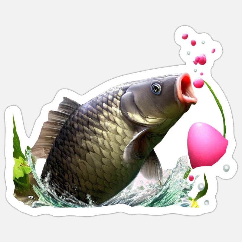 Roi de la carpe - Sticker taille S (10 x 10 cm) - blanc mat
