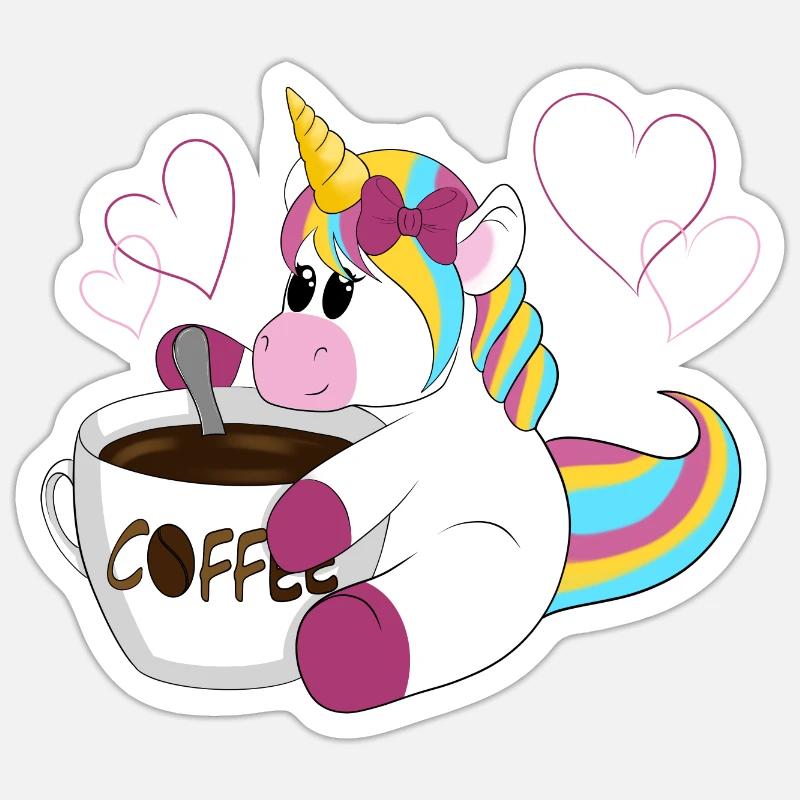 Regenbogen Einhorn Kaffeezauber Sticker Größe S (10 x 10 cm)