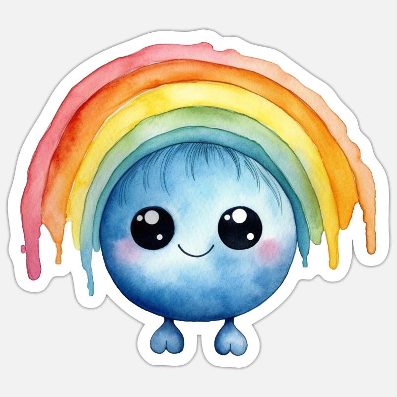 Dessin à l’aquarelle arc-en-ciel - Sticker taille S (10 x 10 cm) - blanc mat