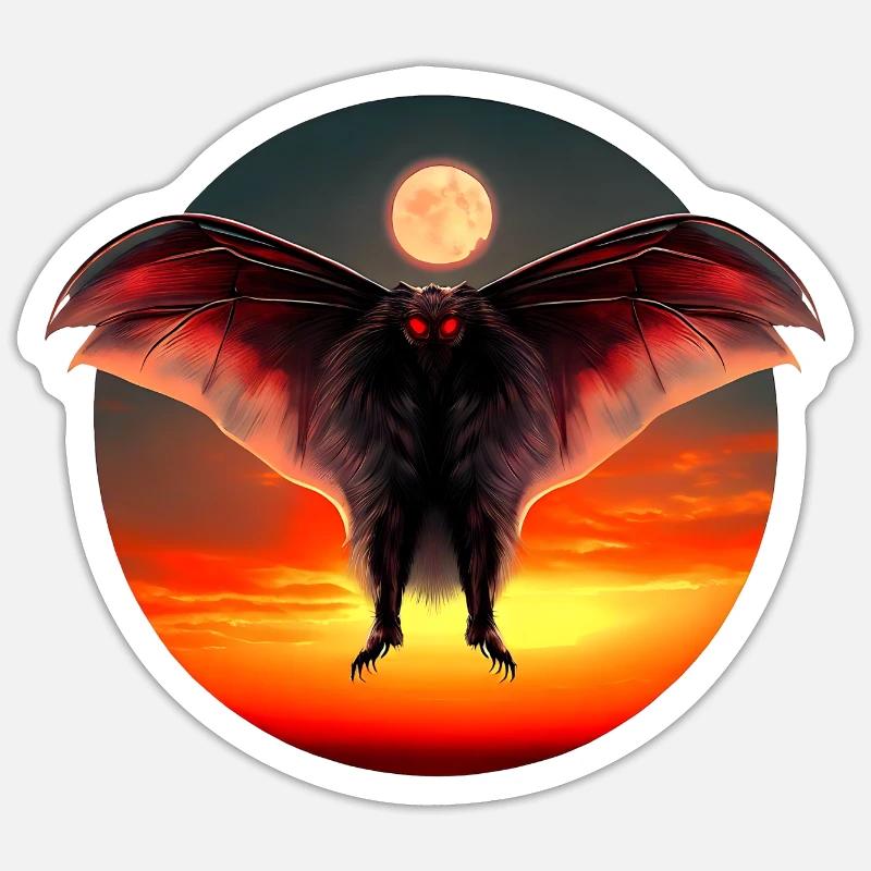 Mothman au coucher du soleil - Sticker taille S (10 x 10 cm) - blanc mat