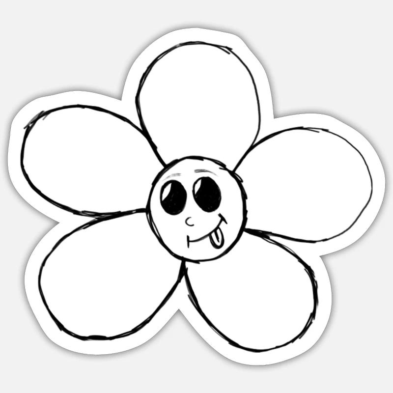 Kawaii Black N White Fleur | Original par. MMJ49 - Sticker taille S (10 x 10 cm) - blanc mat