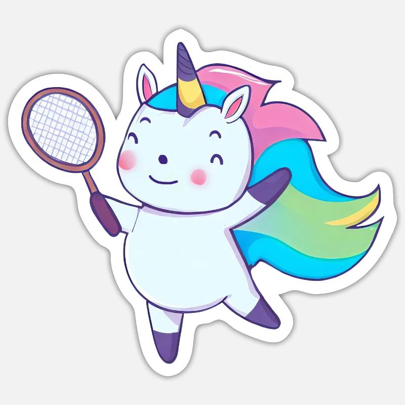 Licorne de badminton - Sticker taille S (10 x 10 cm) - blanc mat