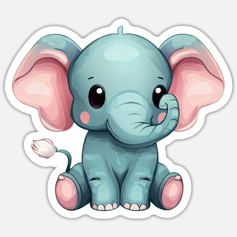 Cute Seated Gray Elephant - Sticker size S (10 x 10 cm) - white matte