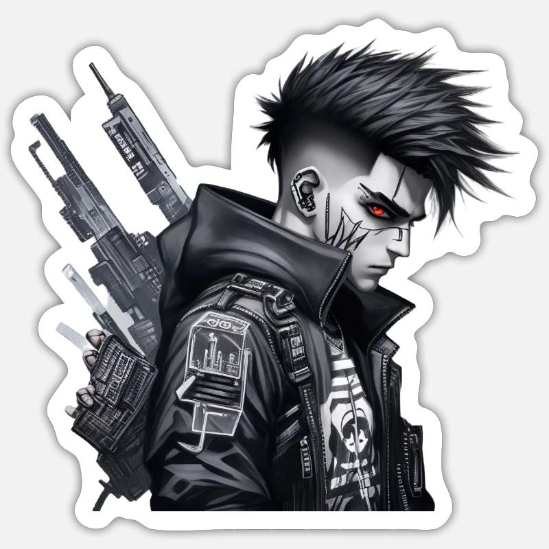 Cyberpunk Boy Cyborg Humanoid Android - Sticker size S (10 x 10 cm) - white matte