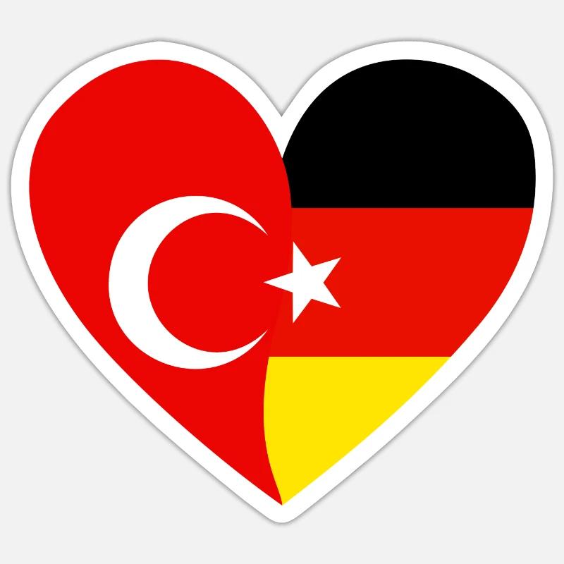 Turkey Germany Flags Heart - Sticker size S (10 x 10 cm) - white matte